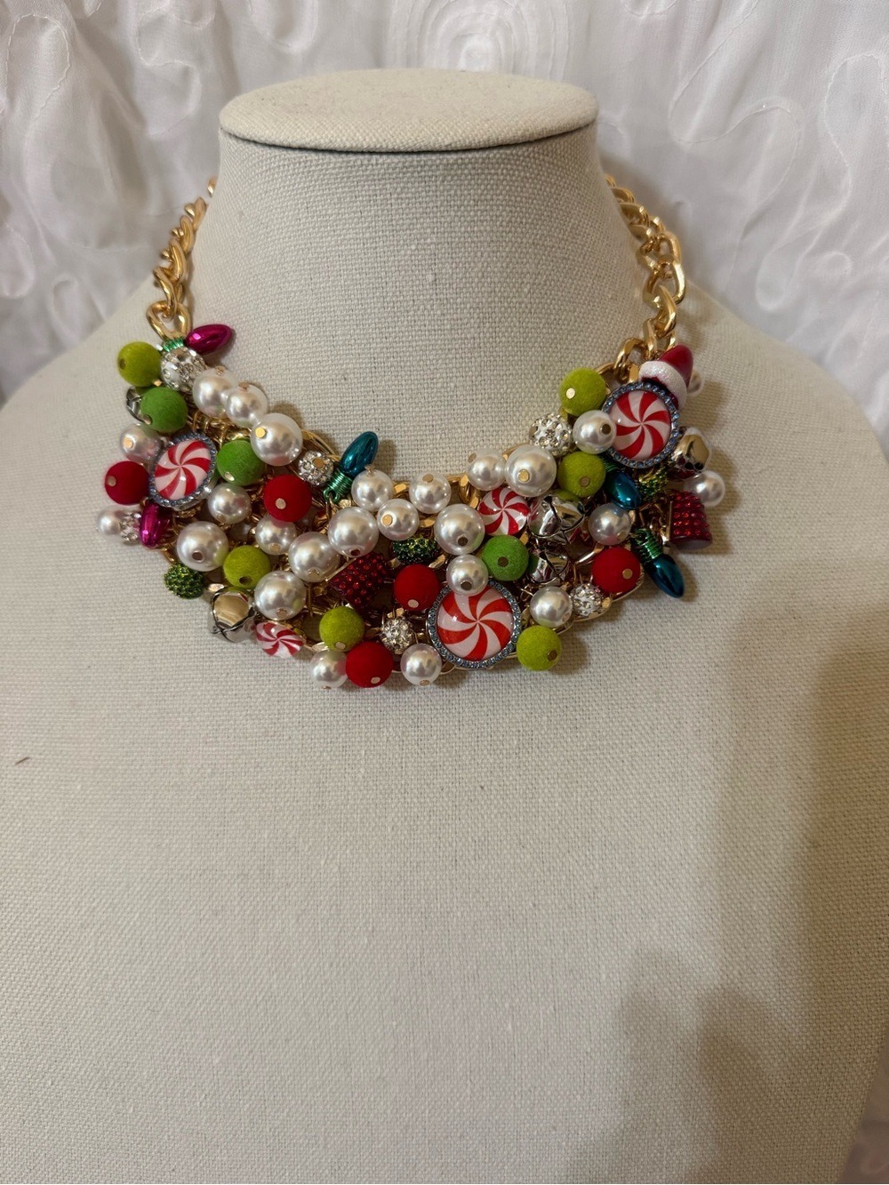 Festive Multi-Color 15” Statement Necklace - Pearl & Candy Motif